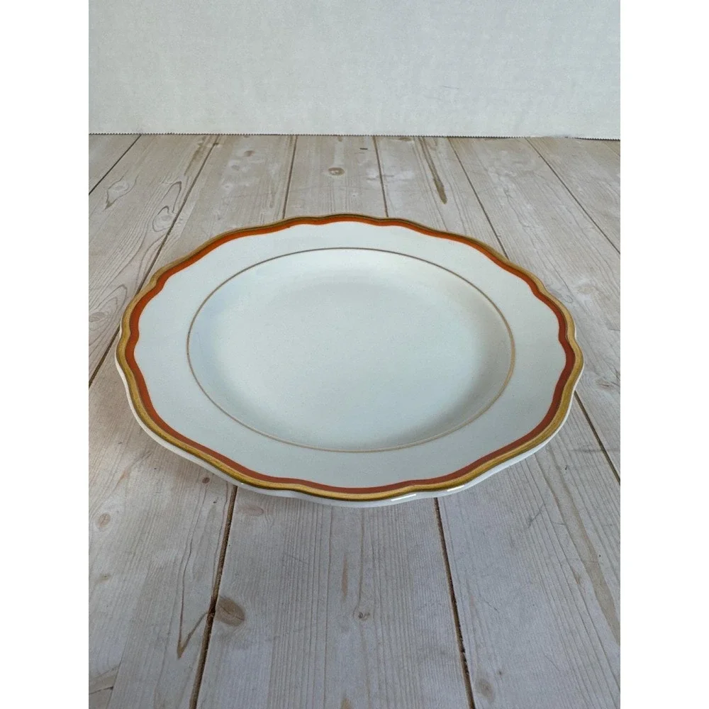 Meissen Orange Band Bread Butter Plates Set of 4 Gold Trim Crossed Swords 6 3/8